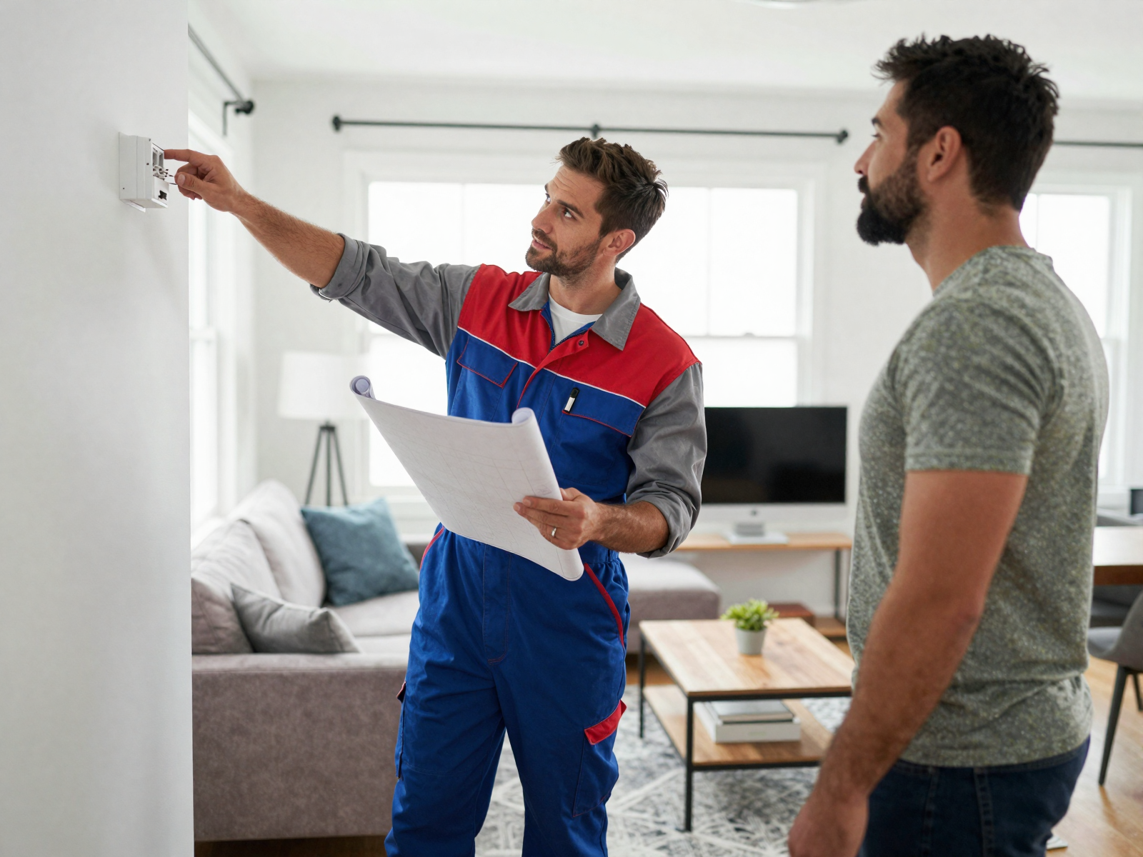 Electrician consulting with homeowner